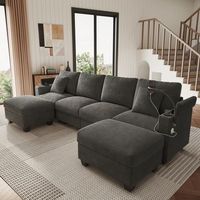 sofa esquinero modular de 4 plazas con soporte para telefono y puerto usb - 2755 x 139 x 87 cm - pana - gris