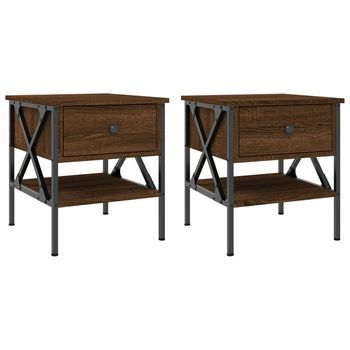 Pack 2 Uds Mesitas Noche | Mesa Auxiliar | Mesilla Madera Ingeniería Marrón Roble 40x42x45 Cm