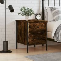 mesita de noche - mueble para dormitorio - madera y hierro - roble ahumado 40x42x50cm