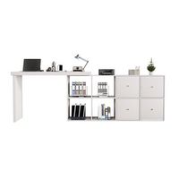 escritorio esquinero en l giratorio 360 120x48x78 cm con 4 cajones y estantes madera mdf blanco