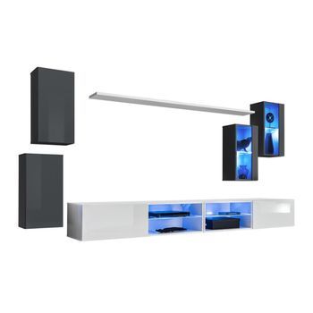 Conjunto De Muebles De Salón Switch Xxv - Led - Gris Y Blanco - Diseño Suspendido