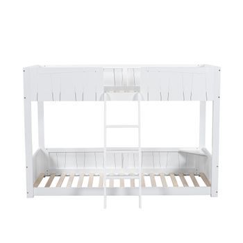 Litera 90x200cm Con Escalera Y Estante Madera De Pino Y Mdf Blanco