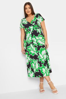 Yours Vestido Largo Negro De Flores Verdes, Mujer Curvy Y Tallas Grandes, Yours