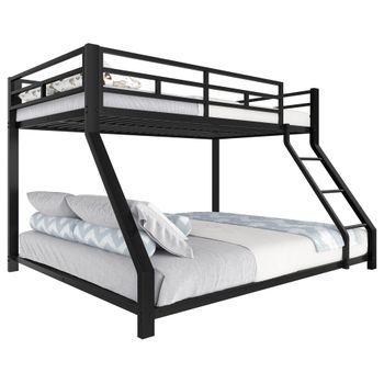 Litera De Metal Negra, Cama Litera 90x200 Y 140x200 Con Escalera Segura Y Barandilla