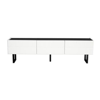 Mueble De Tv Bajo Con Tres Cajones, Blanco Y Negro, 170 Cm, Patas De Hierro