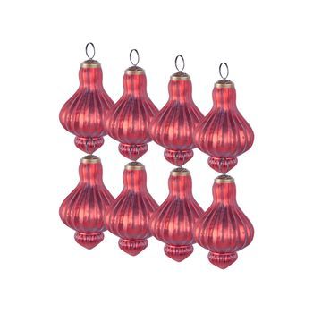 Conjunto De 8 Bolas De Navidad De Vidrio Hechas A Mano Para Colgar Del Árbol De Estilo Vintage Rojo Brillant