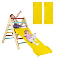 costway 3 en 1 triangulo de escalada con rampa ajustable para escalar y deslizarse escalador triangular de madera juguetes para ninos multicolor