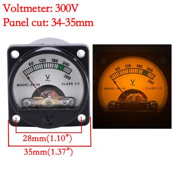 Voltímetro de 34-35mm AC 300V, medidor de corriente analógico, Panel tipo puntero con luz de fondo LED para amplificador de Audio HIFI DIY, 1 ud.