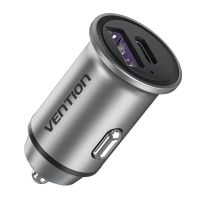 vention fffh0 cargador de coche 1xusb-c  1xusb-a pdqc40qc30 30w aleacion de aluminio gris