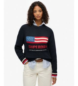 Superdry para mujer. W6110699A Jersey Americana marino (S), Casual, Algodón, Manga larga