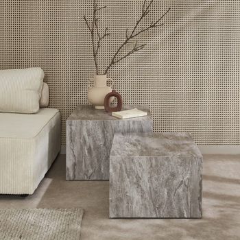 Mesa de centro cuadrada con efecto mármol, set de 2, gris