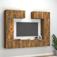 set de muebles tv 6 uds  mueble de salon  mesa de tv madera contrachapada roble ahumado cfw911315