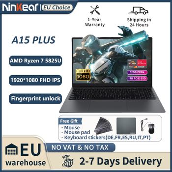 Portátil Ninkear A15 Plus, AMD Ryzen 7 5825U, Pantalla IPS FHD de 15.6 Pulgadas, 32 GB de RAM DDR4, SSD PCIe de 1 TB, Batería de 57 Wh, Desbloqueo por Huella Dactilar, Teclado Retroiluminado, WiFi