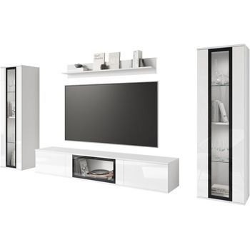 Conjunto De Muebles De Salón Caro, Juego De Muebles De Salón, Mueble De Tv, Con Iluminación Led, Color Blanco/blanco Brillo