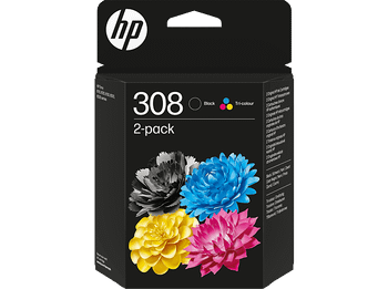 Cartucho de tinta - HP Paquete 2 Cartuchos Tinta Original 308, Planet Partners, Certificación UL ECOLOGO®, Negro y Tricolor