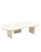 mesa de centro de microcemento con tres patas blanco roto 120x30cm