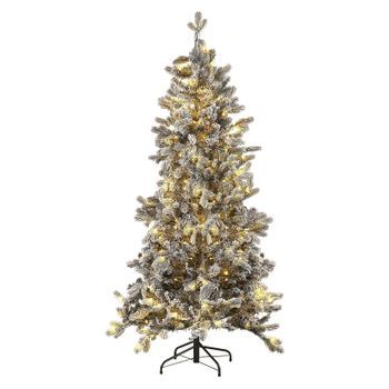 Árbol De Navidad Artificial Blanco Nieve Sintética 180 Cm Ramas Con Bisagras Pre Iluminado Festividad Tatlow