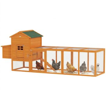 PawHut Gallinero Exterior Grande de Madera para 3-6 Gallinas con Techo Asfáltico Nido Bandeja Extraíble 297,5x68x118 cm Natural   Aosom España