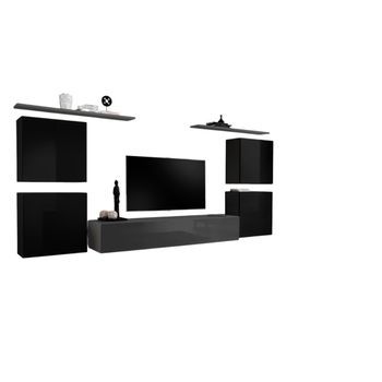 Conjunto De Muebles Para Salón Switch Iv Diseño, Color Gris Y Negro Brillante.