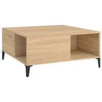 mesa de centro de diseno moderno 80 x 80 x 365 cm de madera de ingenieria y metal color roble dec039007