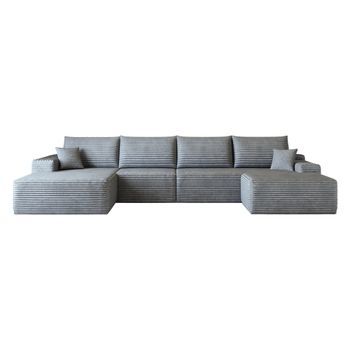 Sofá Modular En Forma De L, Sofá Gris De Pana A Rayas Con Chaiselongue Y Diseño Sin Estructura Rígida
