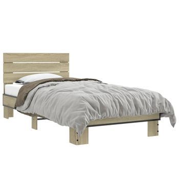 Estructura Cama Madera Ingeniería Metal Roble Sonoma 90x190 Cm Vidaxl