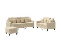 vidaxl juego de sofas con cojines 3 piezas tela crema