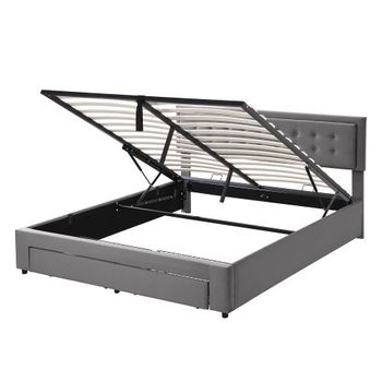 Cama de matrimonio de terciopelo 180x200cm con almacenaje y 1 cajón,gris