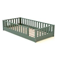 cama infantil a ras de suelo de madera sonho - 90x190 - verde salvia - jurababy