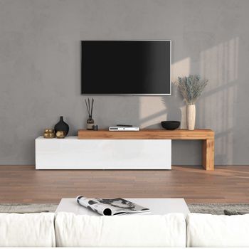 Mueble tv extensible 1 puerta 190/350 cm efecto madera blanco / roble