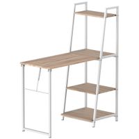 homcom escritorio plegable abatible - escritorio biblioteca 2 en 1-4 estantes - imitacion roble claro metal blanco   aosom espana