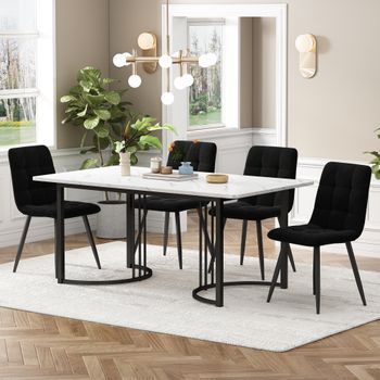 Conjunto De Comedor - Mueble Para Cocina - Mdf Y Terciopelo - Blanco Y Negro (140x80x75cm)