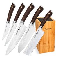 3 claveles sakura - juego de 5 cuchillos profesionales forjados y soporte de bambu
