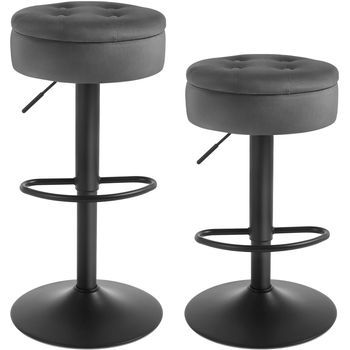 Juego De 2 Taburetes De Bar,terciopelo + Metal,sillas Giratorias 360°,taburetes Alto Cocina Con Reposapies Para Comedor Bar Y Bistro,39 X 39 X 79,5 Cm,gris Oscuro,woltu