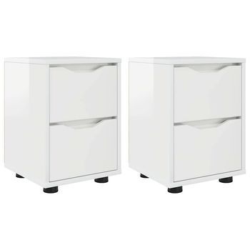 Pack 2 Uds Mesitas De Noche | Armario De Noche | Mesa De Noche Con Cajón Brillante 30,5 X 30 X 43 Cm