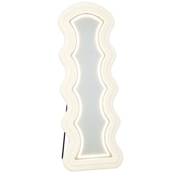 HOMCOM Espejo de Cuerpo Entero Ondulado 160 x 60 cm, LED 3 Colores, Marco Efecto Terciopelo, Vidrio Templado HD, Crema