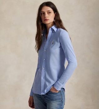 Polo Ralph Lauren para mujer. 211664427001 Camisa oxford Slim Fit punto de algodón azul (S), Casual, Manga larga