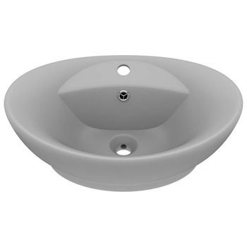 Lavabo Lujoso Ovalado Con Rebosadero Cerámica Gris Claro Mate Vidaxl