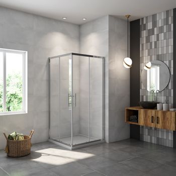 Aica Mampara De Ducha Cuadrada Corredera Perfil Cromado Vidrio Templado 5mm (680-700)x(680-700)x1850mm