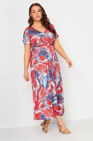 yours vestido largo de escote cruzado rojo de hojas mujer curvy y tallas grandes yours