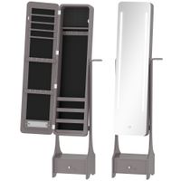 homcom espejo joyero con luces led armario joyero con espejo entero de angulo ajustable cajon luces apagado automatico gris