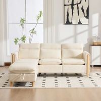 sofa modular en l de chenilla beige 3 plazas puf reversible con almacenaje