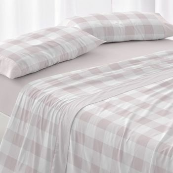 Juego De Sábanas 50% Algodón Diseño Geométrico Azul 150 X 190/200 Cm - Nude - Burrito Blanco