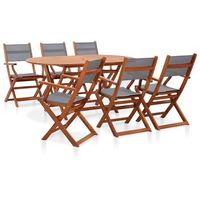 set de comedor de jarda raan 7 pzas madera eucalipto textilene gris