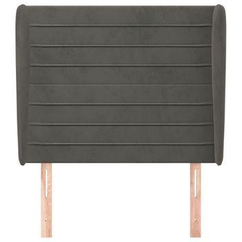 Cabecero Cama Mueble De Dormitorio Con Orejas De Terciopelo Oscuro 93 X 23 X 118/128 Cm Gris M02_0003967