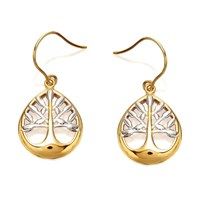 9ct Gold Two Colour F.Hinds Tree Of Life Hook Wire Earrings - 30mm drop - G1010
