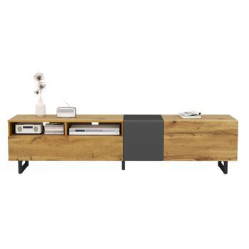 Mueble De Tv De 170 Cm - 3 Puertas Y Dos Nichos Para Los Pies En Forma De U - Veta De Madera Retro