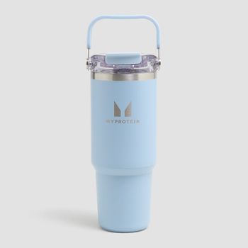 Botella de metal reciclado con asa superior y pajita de Myprotein 900 ml - Azul bebé