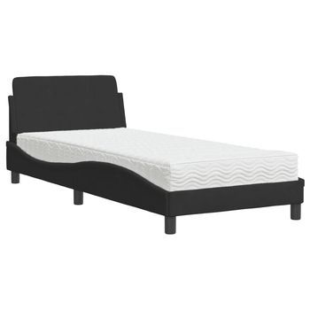 Cama Con Colchón Terciopelo Negro 80x200 Cm