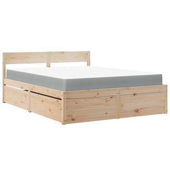Cama Con Cajones Y Colchón Madera Maciza De Pino 140x200 Cm